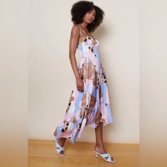 Hutch Arielle asymmetric Maxi Dress Peri Floral Geo satin 20453 - Picture 2 of 13